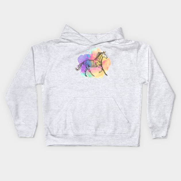 Colorful Horse Gift Horse Lovers Racing Riding Kids Hoodie by macshoptee